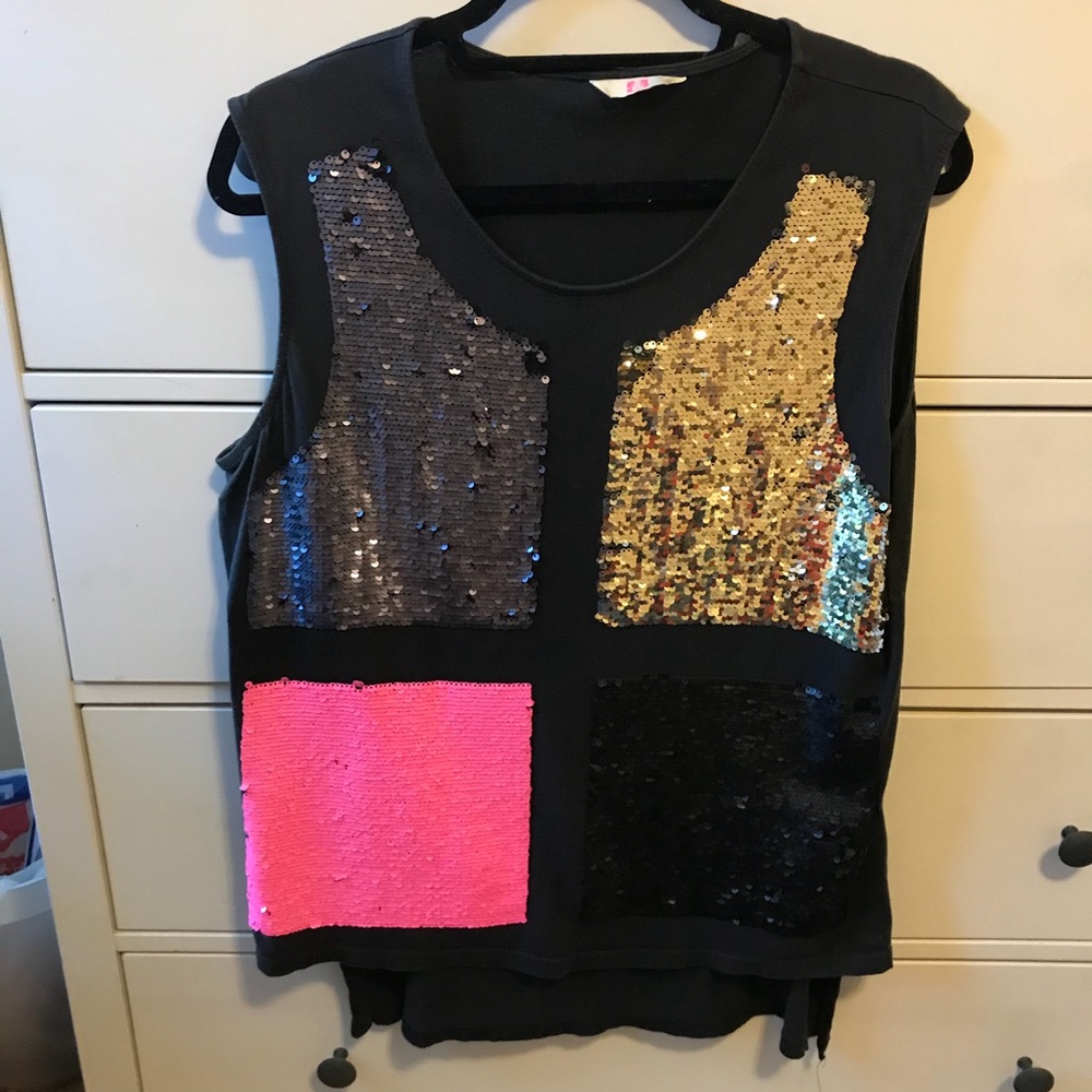 SASS AND BIDE - faded black sequin top - size S
